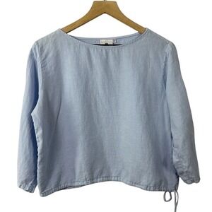 Spirit Activewear Light Blue 100% Linen Drawstring Hem Blouse XL Top